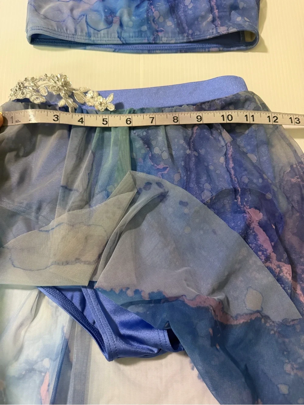 Weissman dance costume 2 piece lyrical mesh Blue watercolor 14113 MC child
